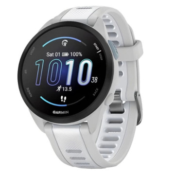 Умные часы Garmin FORERUNNER 165 Music 43 мм, корпус: белый (Whitestone), с серым ремешком (Mist Grey)