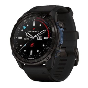 Умные часы Garmin Descent Mk3i, 43 мм, корпус: карбоново-серый (Carbon Gray), DLC-покрытие, с черным силиконовым ремешком (Black Silicone Band)