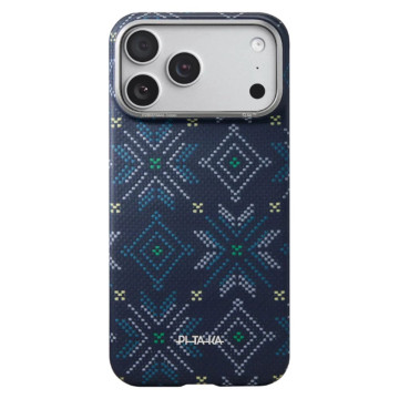 Чехол Pitaka Ultra-Slim Case для iPhone 17 Pro, принт: синие снежинки (Blue Threads of Winter)