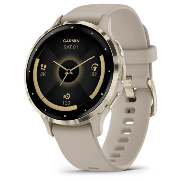 Умные часы Garmin VENU 3s 41 мм, корпус: золотистый (Gold), с серым силиконовым ремешком (French Gray)