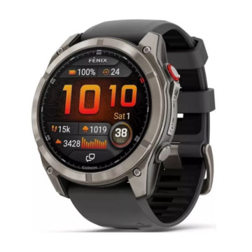 Умные часы Garmin Fenix 8 Pro 51 мм, AMOLED, Sapphire, корпус: светло-серый (Titanium), с графитово-черным силиконовым ремешком (Graphite/Black)