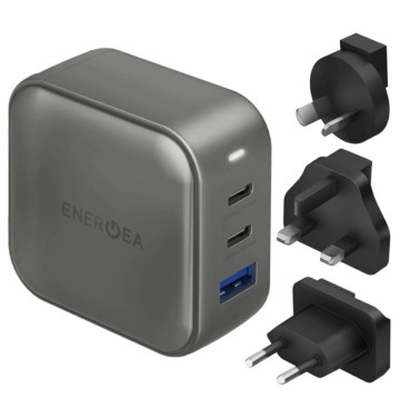 Сетевое зарядное устройство EnergEA TravelWorld 66 Вт GaN PD 2xUSB-C + USB-A (Темно-серый)