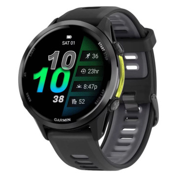 Умные часы Garmin FORERUNNER 970 47 мм, корпус: угольно-серый (Carbon Gray Titanium), DLC-покрытие, с черным/серым силиконовым ремешком