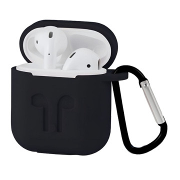 Чехол для Apple AirPods 2 силиконовый с карабином (Черный)