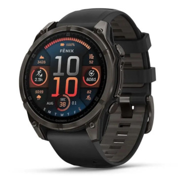 Умные часы Garmin Fenix 8 47 мм, AMOLED Sapphire, корпус: угольно-серый (Carbon Gray Titanium), DLC покрытие, с черным силиконовым ремешком