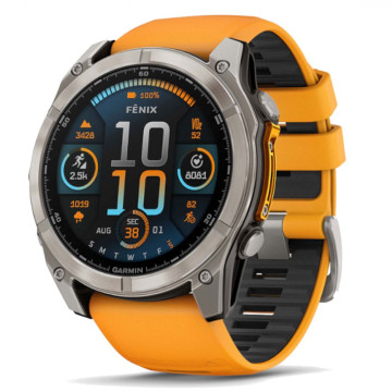 Умные часы Garmin Fenix 8 51 мм, AMOLED, Sapphire, корпус: светло-серый (Titanium), с оранжево-графитовым силиконовым ремешком