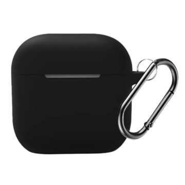 Чехол силиконовый для наушников Apple AirPods 4 с карабином (Черный)