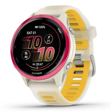Умные часы Garmin FORERUNNER 570 42 мм, корпус: слоновая кость/малиновый (Rasperry Bone), с силиконовым ремешком манго/слоновая кость (Mango Band)