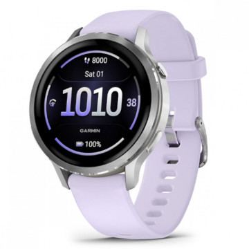 Умные часы Garmin VENU 4 41 мм, корпус: серебристый (Silver), с сиренево-голубым силиконовым ремешком (Periwinkle)