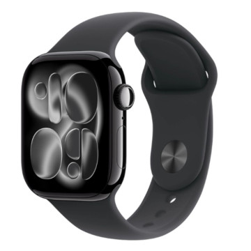 Часы Apple Watch Series 11 42 мм, корпус алюминий угольно-черный (Jet Black Aluminium), ремешок Sport Band, цвет: черный (Black), размер: S/M