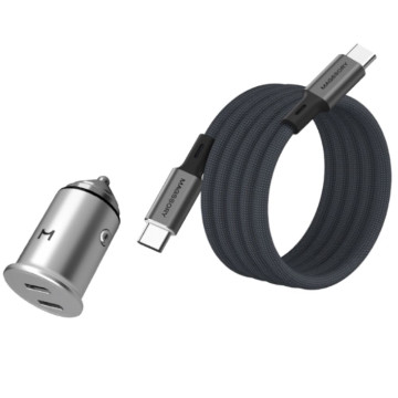 Автомобильное зарядное устройство Magssory 45 Вт 2xUSB-C с магнитным кабелем USB-C (Серебристое)