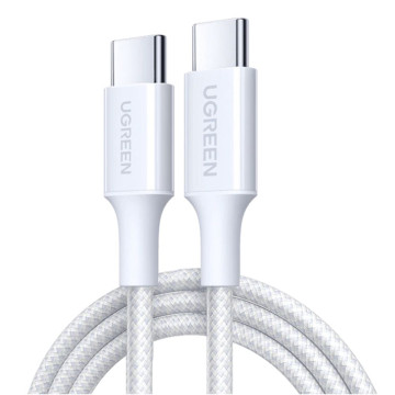 Кабель UGREEN L501 USB-C - USB-C, 60 Вт PD, 1 м плетеный (Белый)
