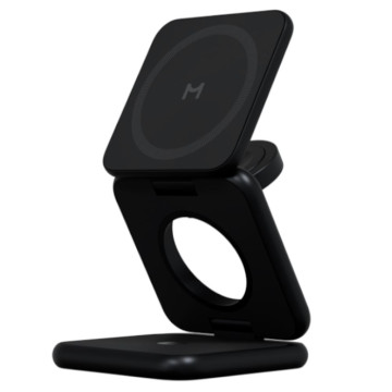Беспроводное зарядное устройство Magssory Fold Pro 3-в-1 для Apple, с поддержкой MagSafe, Qi2 (Черное)
