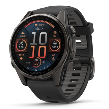 Умные часы Garmin Fenix 8 43 мм AMOLED Sapphire Titanium, корпус: серый (Carbon Gray), DLC-покрытие, с пепельно-серым силиконовым ремешком