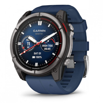 Умные часы Garmin QUATIX 8 51 мм AMOLED, Sapphire, корпус: светло-серый (Titanium), с синим силиконовым ремешком (Captain Blue)
