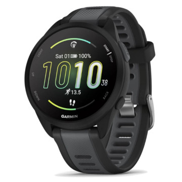 Умные часы Garmin FORERUNNER 165 Music 43 мм, корпус: черный (Black), с серым силиконовым ремешком (Slate Gray)