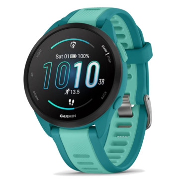 Умные часы Garmin FORERUNNER 165 Music 43 мм, корпус: зеленый (Turquoise), с бирюзовым силиконовым ремешком (Aqua)