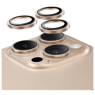 Защитное стекло Remax на линзы камер для iPhone 16 Pro/Pro Max (С бежевой рамкой)