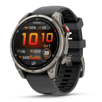 Умные часы Garmin Fenix 8 Pro 47 мм, AMOLED, Sapphire, корпус: светло-серый (Titanium), с графитово-черным силиконовым ремешком (Graphite/Black)
