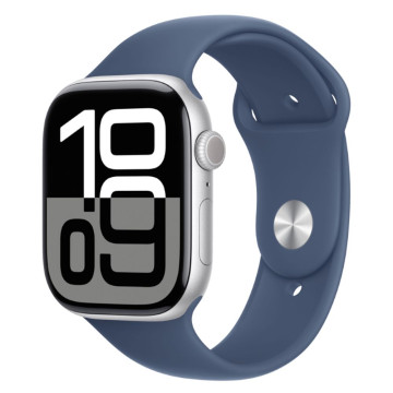 Часы Apple Watch Series 10 46 мм, корпус алюминий серебристый (Silver Aluminium), ремешок Sport Band, цвет: деним (Denim), размер: M/L