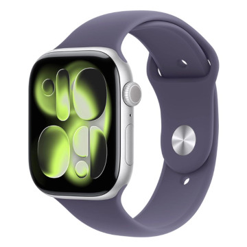 Часы Apple Watch Series 11 46 мм, корпус алюминий серебристый (Silver Aluminium), ремешок (Sport Band, пурпурный туман (Purple Fog), размер: S/M