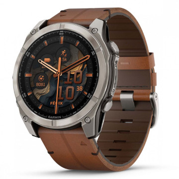 Умные часы Garmin Fenix 8 51 мм, AMOLED Sapphire корпус: чистый титан (Bare Titanium Black), с коричневым кожанным и графитовым силиконовым ремешком