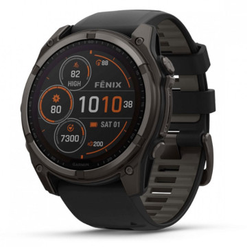 Умные часы Garmin Fenix 8 51 мм, Solar, Sapphire, корпус: угольно-серый (Carbon Gray Titanium), DLC-покрытие, с пепельно-серым силиконовым ремешком