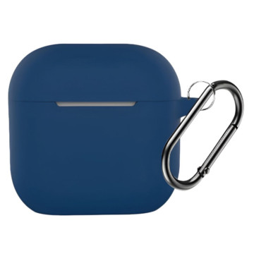 Чехол силиконовый для наушников Apple AirPods 4 с карабином (Темно-синий)