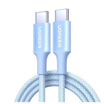Кабель UGREEN L502 USB-C - USB-C, 100 Вт PD, 2 м плетеный (Голубой)