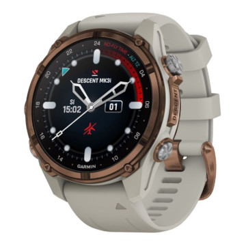 Умные часы Garmin Descent Mk3i 43 мм, корпус: бронзовый (Bronze), PVD-покрытие, с серым силиконовым ремешком (French Grey Silicone Band)