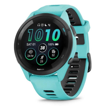 Умные часы Garmin FORERUNNER 265 46 мм, корпус: черный, с бирюзовым силиконовым ремешком (Aqua)
