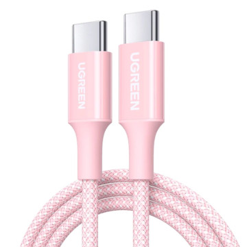 Кабель UGREEN L502 USB-C - USB-C, 100 Вт PD, 1 м плетеный (Розовый)