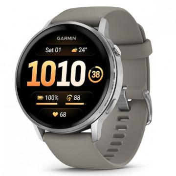 Умные часы Garmin VENU 4 45 мм, корпус: серебристый (Silver), с серым силиконовым ремешком (Silver Gray)