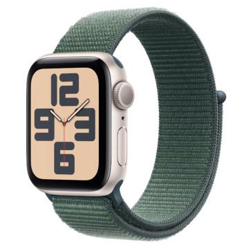 Часы Apple Watch SE 2 (2024) 40 мм, корпус алюминий сияющая звезда (Starlight Aluminium), ремешок Sport Loop, цвет: болотный (Lake Green)