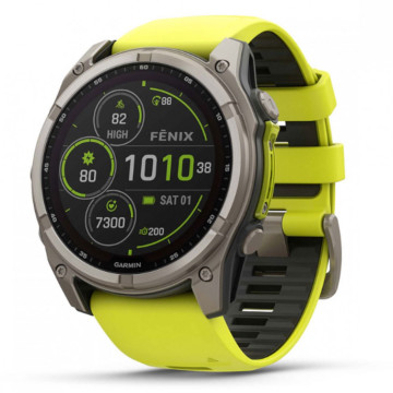 Умные часы Garmin Fenix 8 51 мм, Solar, Sapphire,корпус: угольно-серый (Carbon Gray Titanium), DLC-покрытие, с желто-графитовым силиконовым ремешком