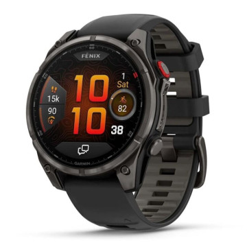 Умные часы Garmin Fenix 8 Pro 47 мм, AMOLED Sapphire корпус: угольно-серый (Carbon Gray Titanium), DLC-покрытие, с пепельно-серым силиконовым ремешком
