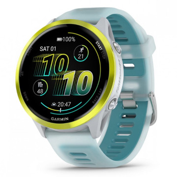 Умные часы Garmin FORERUNNER 570 47 мм, корпус: ярко-желтый (Amp Yellow), с бирюзовым силиконовым ремешком