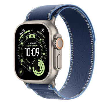 Часы Apple Watch Ultra 3 GPS 49 мм, корпус натуральный титан (Natural Titanium), ремешок Trail, цвет: синий/ярко-синий (Blue/Bright Blue), размер: S/M