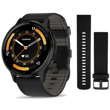 Умные часы Garmin VENU 3 45 мм, корпус: серый (Slate), с черным силиконовым и черным кожаным ремешком (Black)