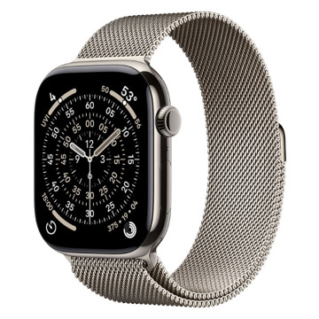 Часы Apple Watch Series 11 46 мм, корпус титан натуральный (Natural Titanium), миланский сетчатый браслет, цвет: натуральный (Natural), размер: S/M