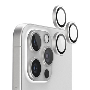 Защитное стекло на линзы камер для iPhone 16 Pro/Pro Max (С серебристой рамкой)