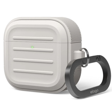 Чехол Elago для AirPods 4 Armor Silicone с карабином (Серый)