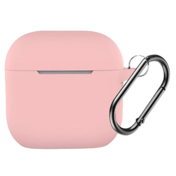 Чехол силиконовый для наушников Apple AirPods 4 с карабином (Розовый)