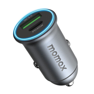Автомобильное зарядное устройсто Momax UC18 30W, USB+Type-C, QC, PD 3.0 (Темно-серое)