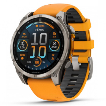 Умные часы Garmin Fenix 8 47 мм, AMOLED Sapphire, корпус: светло-серый (Titanium), с оранжево-графитовым силиконовым ремешком