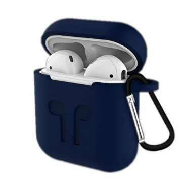 Чехол для Apple AirPods 2 силиконовый с карабином (Темно-синий)