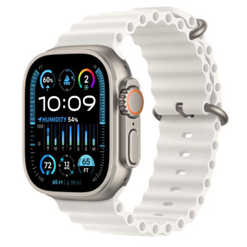 Часы Apple Watch Ultra 2 (2023) GPS 49 мм, корпус натуральный титан (Natural Titanium), ремешок Ocean, цвет: белый (White)