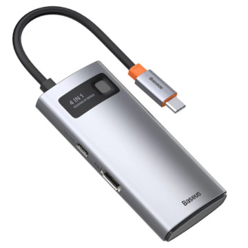 Переходник Baseus Metal Gleam 4-в-1 HDMI/USB 3.0/USB 2.0/Type-C PD (Серый)