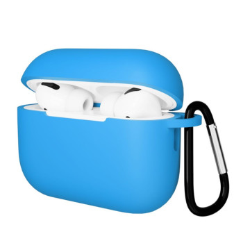 Чехол Gurdini с карабином, покрытие софт-тач для Airpods Pro 3 (Голубой)