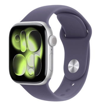 Часы Apple Watch Series 11 42 мм, корпус алюминий серебристый (Silver Aluminium), ремешок Sport Band, пурпурный туман (Purple Fog), размер: S/M
